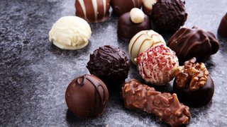 a lot of variety chocolate pralines, belgian confectionery gourmet chocolate