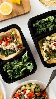 Meal Prep Food Containers with Greek Gyro on Flatbread