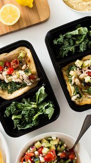 Meal Prep Food Containers with Greek Gyro on Flatbread