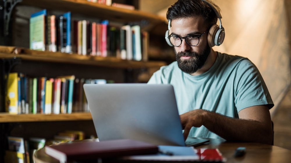 University student doing research.